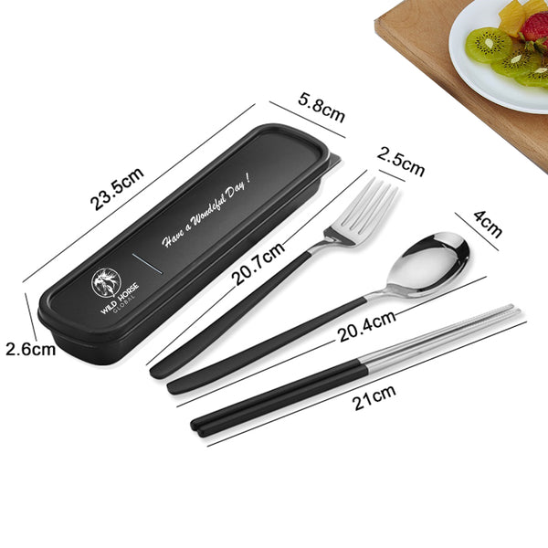 Stainless Steel Portable Travel Cutlery Set - Spoon, Fork and Chopsticks for Camping and Traveling