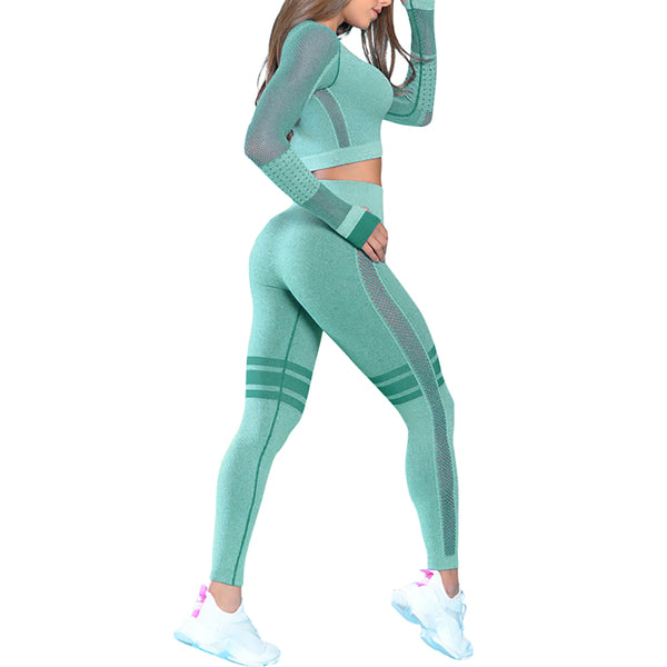 Women Activewear Long Sleeve Seamless Leggings Yoga Set Sportswear